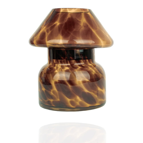 Brown glass mushroom shaped candle lamp